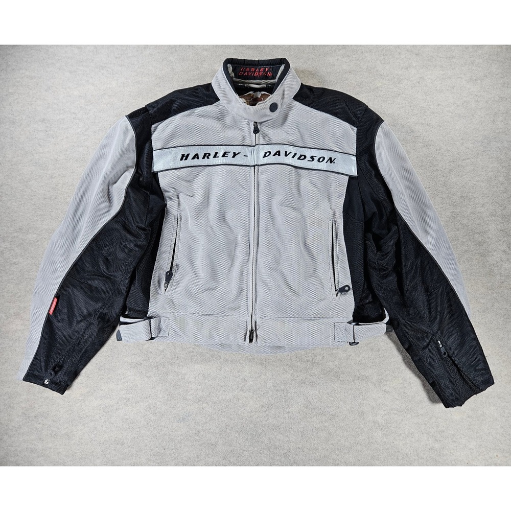 Harley Davidson Womens XL Mesh Motorcycle Riding Jacket Silver Black Padded